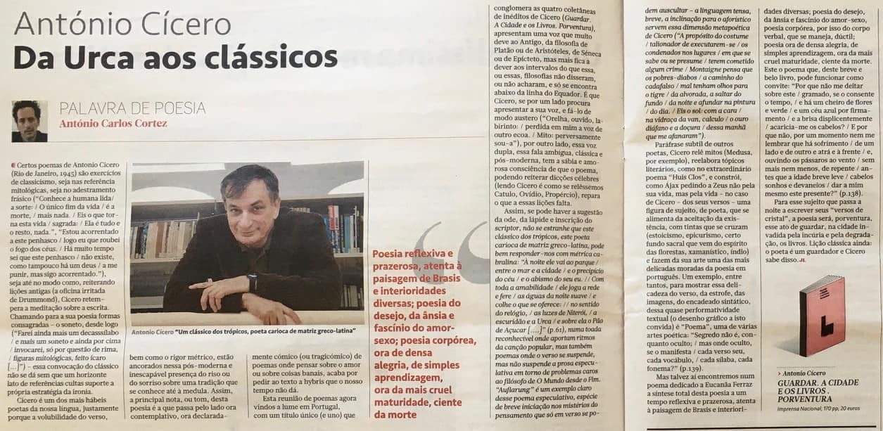 António Carlos Cortez sobre Antonio Cícero no Jornal de Letras